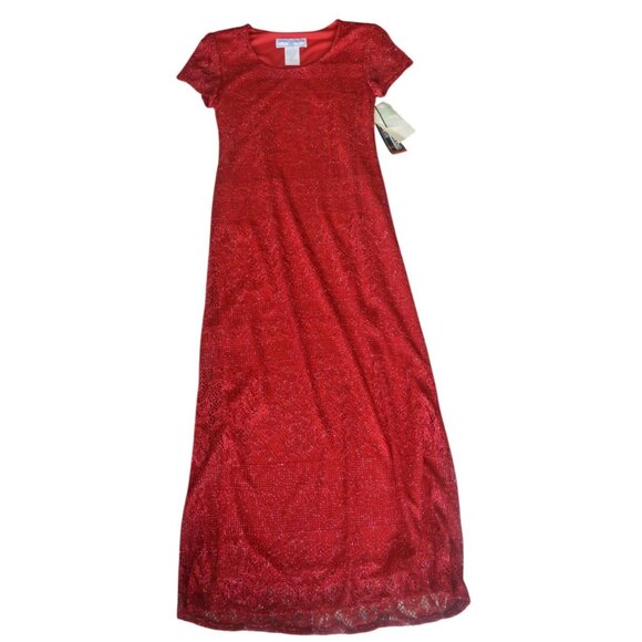 Deadstock y2k Jessica Howard Red Crochet Overlay Maxi Dress Size 8 Holiday Party - Picture 7 of 7